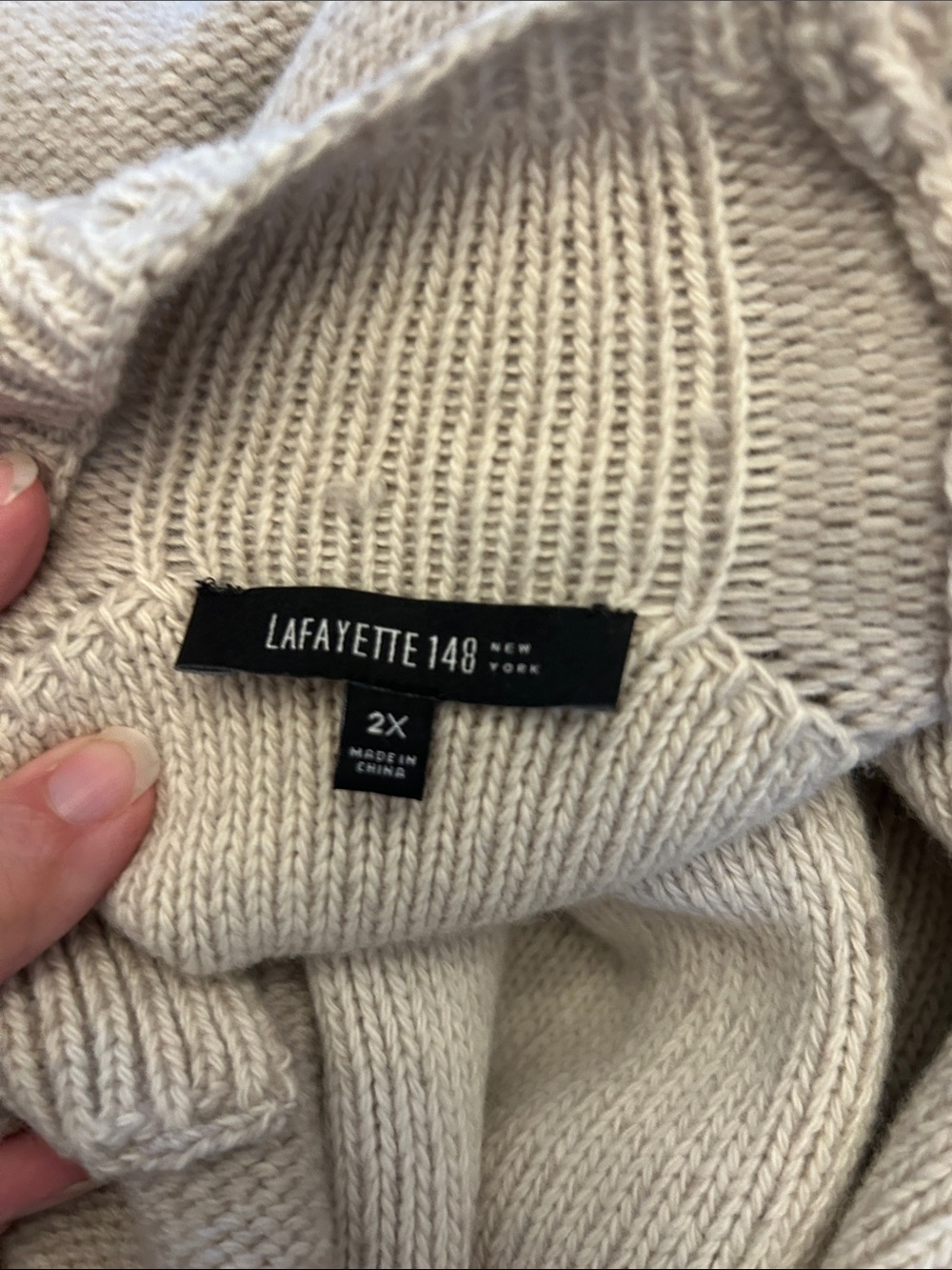 Lafayette 148 Beige Cable-Knit Shawl Collar Belted Sweater Cardigan Size 2X EUC - Picture 6 of 7